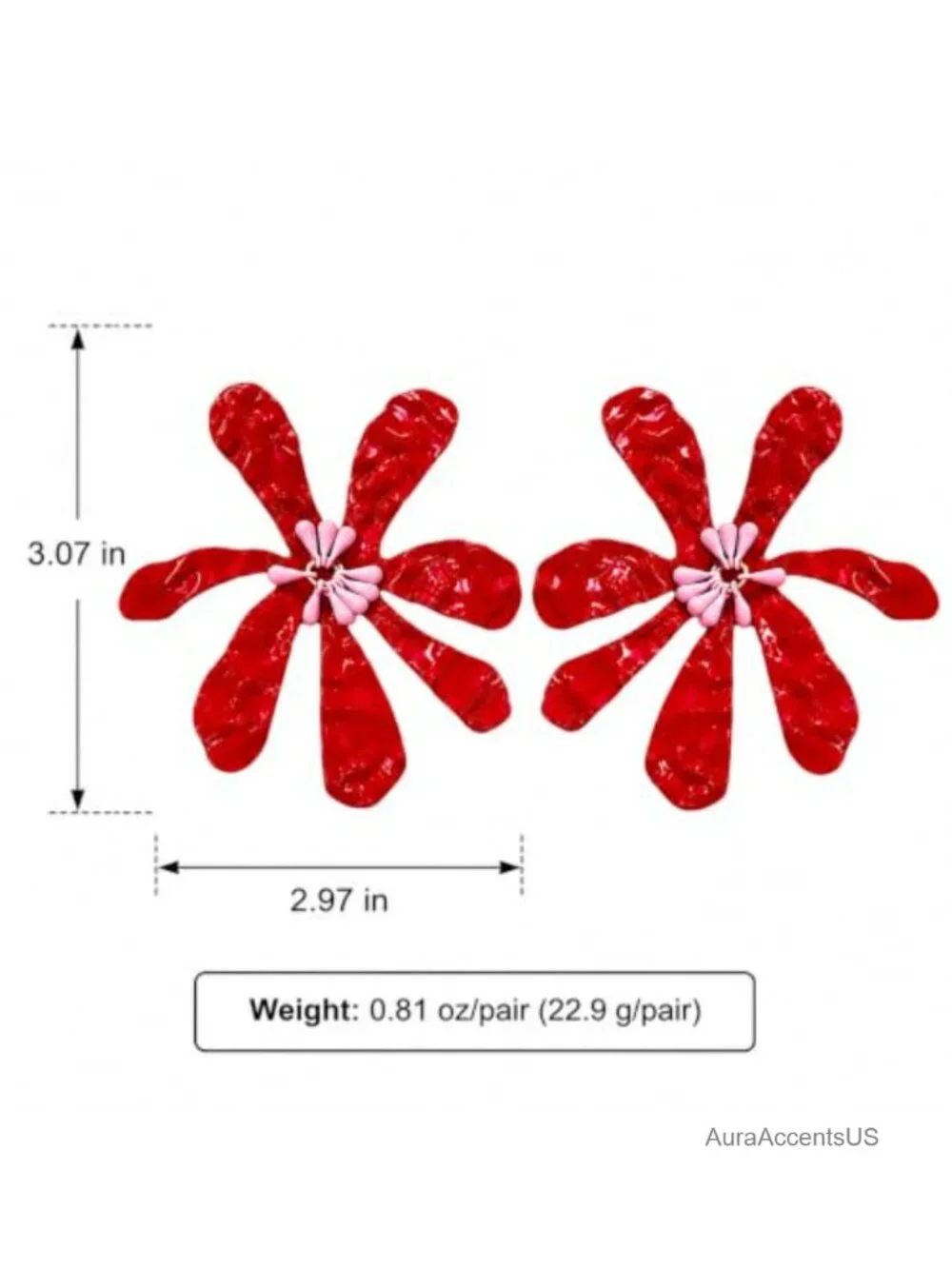 Oversized Red Floral Drop Earrings for Women, Bold Statement Earrings